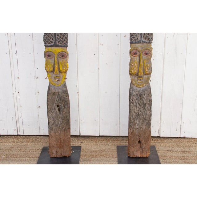 Brown Pair of Antique African House Post For Sale - Image 8 of 12