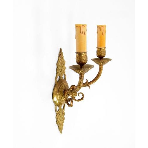 Traditional 1930s Empire Style Brass Wall Light Set of 2 For Sale - Image 3 of 6
