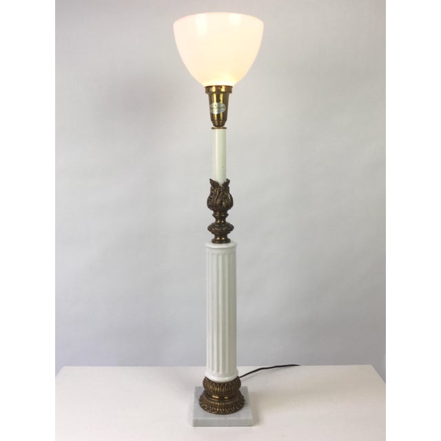 Vintage Brass Ceramic & Marble Column Table Lamp For Sale - Image 9 of 9