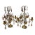 Pair 3-Arm French Gilt Brass Crystal Fruit and Crystal Candelabra, Made in France, Mid-Century Hollywood Regency For Sale