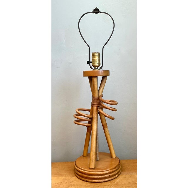 Vintage Rattan Loop Wood Lamp For Sale - Image 11 of 14