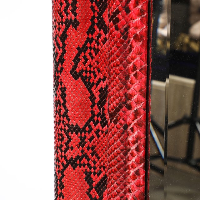 Mid-Century Molding Mirror in Red & Black Python Leather by Karl Springer For Sale - Image 13 of 16
