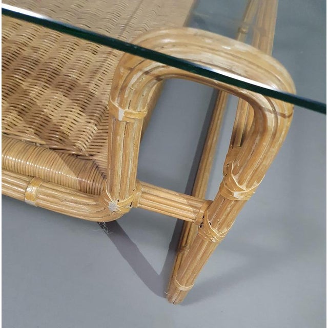 Mid Century coffee table. Iron frame / pencil reed / split reed / rattan 75 x 75 x 40 cm