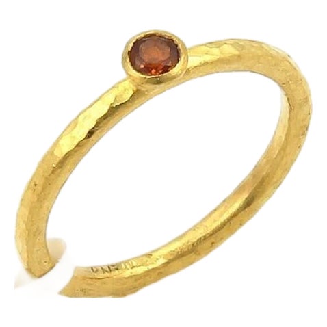 Mid 20th Century Gurhan Skittle 24k Gold & Spessartite Hammered Ring - Size 5 For Sale