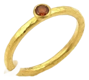 Mid 20th Century Gurhan Skittle 24k Gold & Spessartite Hammered Ring - Size 5