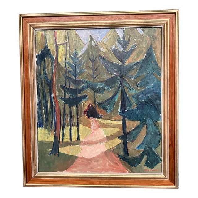 Leif Ewens, Forest Road, 1950s, Oil on Canvas, Framed For Sale