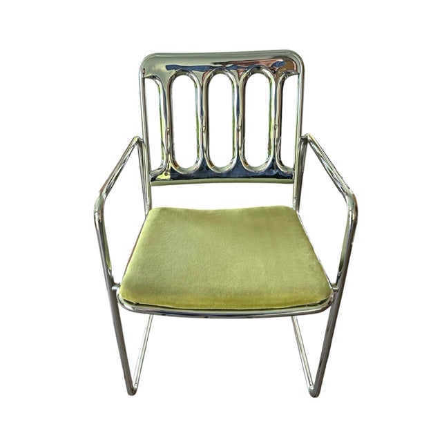Mid 20th Century Vintage Mid Century Chromcraft Cantilever Armchairs With Olive Green Upholstery, a Pair Circa 1970 For Sale - Image 5 of 12