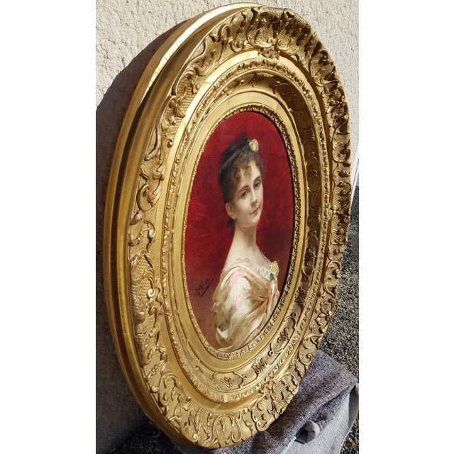 Textile Chantron Alexandre-Jacques - Woman Portrait - Oil on Canvas, Framed - 1884 For Sale - Image 7 of 12