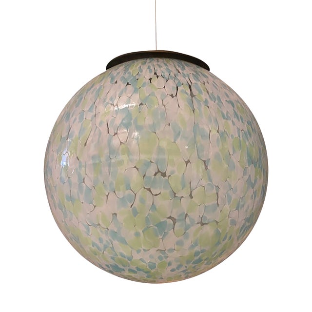 Light Green Light Blue and White Swirling Sphere Pendant by Simoeng For Sale