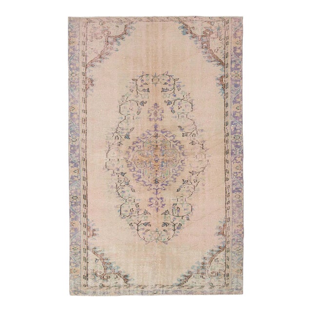 Vintage Faded Turkish Oushak Rug For Sale