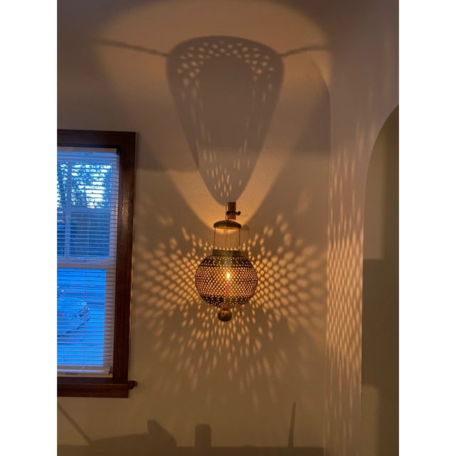 Brass Middle-Eastern Pierced Brass Hanging Globe Lantern For Sale - Image 8 of 11