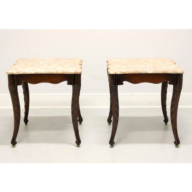 Traditional Mid 20th Century Carved Mahogany Marble Top Regency Style Large Side Tables - Pair For Sale - Image 3 of 9