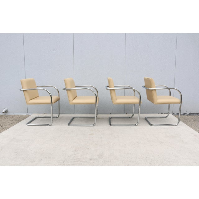 Ludwig Mies Van Der Rohe Brno Tubular Chairs in Beige Leather by Gordon, Set of 4 For Sale - Image 9 of 18