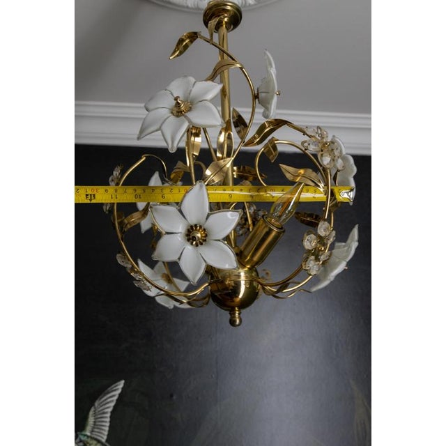 Hollywood Regency Style White Murano Glass Flower and Metal Chandelier, 1980s For Sale - Image 17 of 18