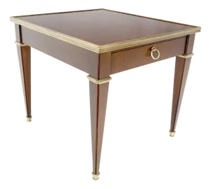 Baker Walnut & Brass Ring Drop Pull One Drawer Tapered Leg Side End Table MINT!