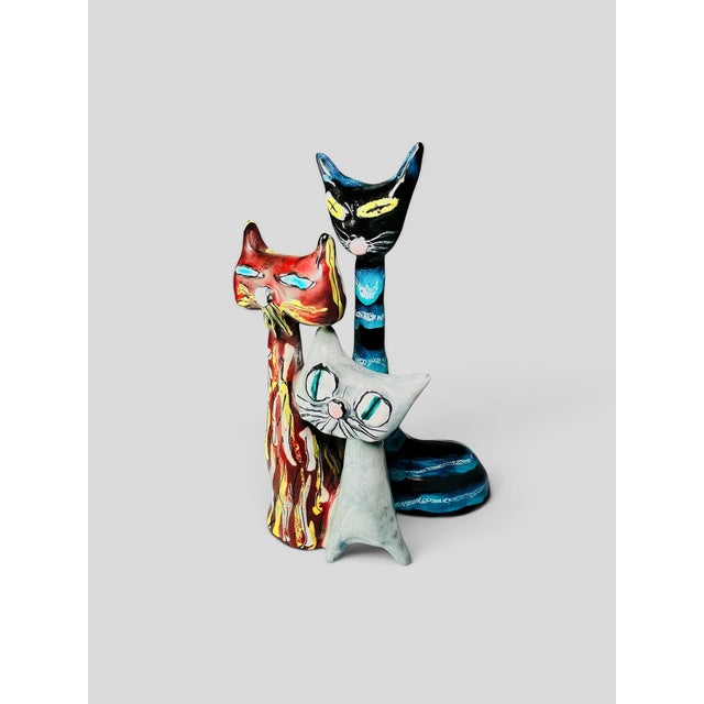 Polychrome Ceramic Cats Figure by Otello Rosa for San Polo, Venezia, 1950s For Sale - Image 6 of 6