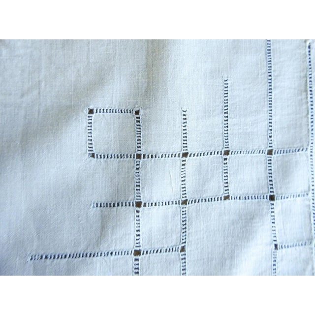 Vintage White and Pale Blue Openwork Luncheon Tablecloth and Napkins For Sale - Image 10 of 10