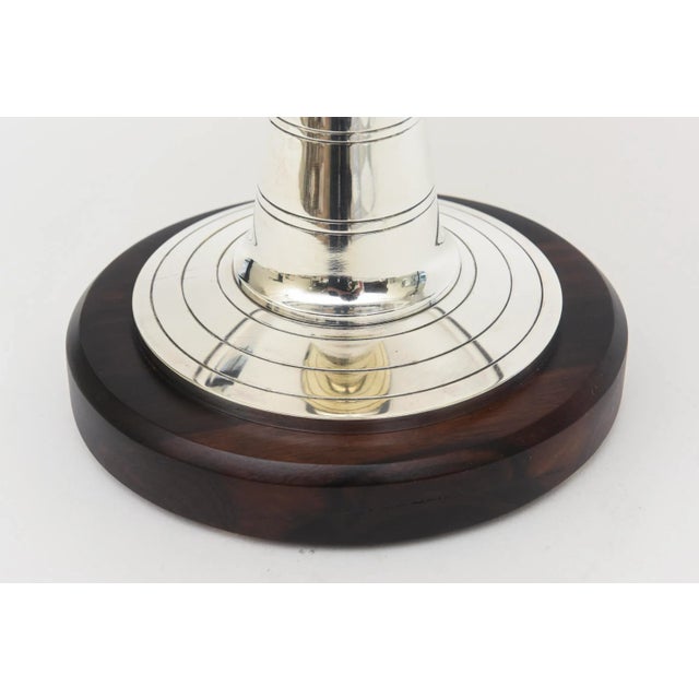 Wood Vintage Art Deco French Silver-Plate and Rosewood Pedestal Bowl or Serving Piece For Sale - Image 7 of 10