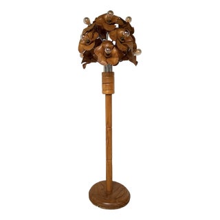 Elm Floor Lamp with Flower Motifs, 1970s For Sale
