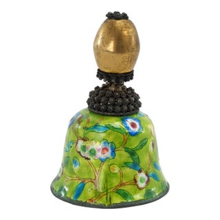 Qing Chinese Enameled Metal Bell With a Bronze Mandarin Hat Finial For Sale