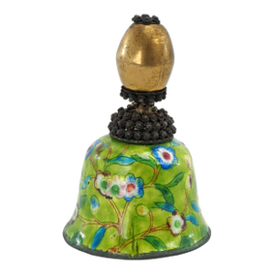 Qing Chinese Enameled Metal Bell With a Bronze Mandarin Hat Finial