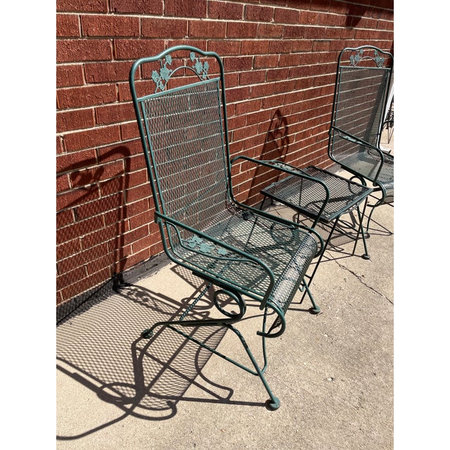 1990s Woodard Style Spring Rocker Bounce Chairs with Wrought Iron Side Table, 3 Pieces For Sale - Image 4 of 9