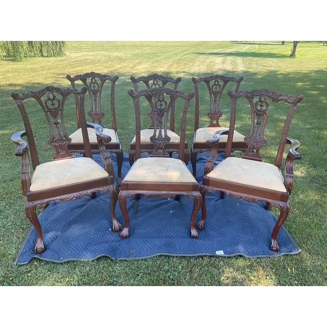 Vintage Hi-End Hand-Carved Mahogany Dining Chairs- Set of 6 For Sale - Image 4 of 10