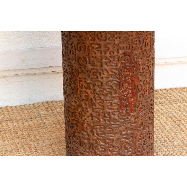 Finely Carved Reclaimed Teak Round Pedestal Dining Table For Sale In Los Angeles - Image 6 of 12