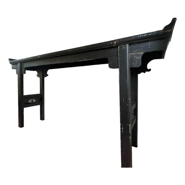 Vintage Chinese Black Lacquered Altar Console Table For Sale