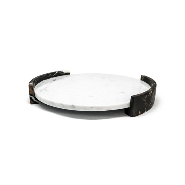 Big Circular Triptych Tray in White Carrara Marble from Fiammettav Home Collection For Sale - Image 4 of 4