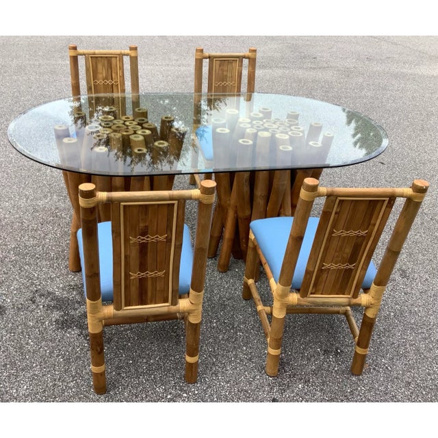 Vintage 1930’s Glass and Bamboo Table 100% Bamboo made in the Philippines For indoor and outdoor. Fabric is indoor and...