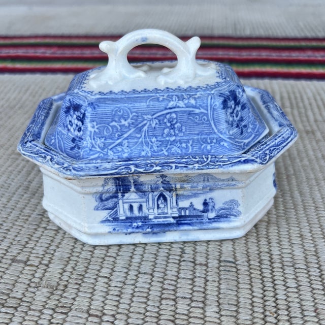 A Rare Antique Ironstone Blue Transfer Decorated Covered Soap Dish With Insert, Circa 1850’s Made in the Staffordshire...