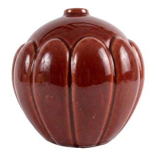 1930s Saint-Clément Art Deco Orange-Bordeaux Vase, Model 712, 16cm/6.2" For Sale