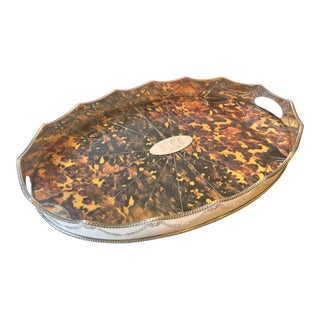 Vintage Sterling Silver Faux Tortoise Shell Tray For Sale