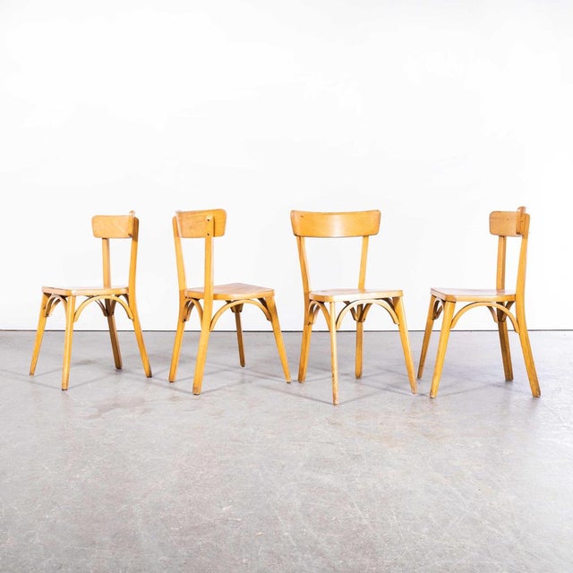 French Blonde Beech & Bentwood Dining Chairs attributed to Baumann, 1950s, Set of 4 For Sale - Image 6 of 6