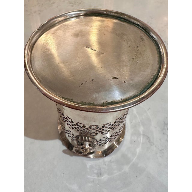 Silver Antique Silver Plate Pierced Wine Bottle Holder With Lion and Ring Handles For Sale - Image 8 of 11