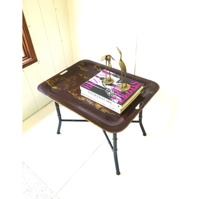 Burgundy Italian Cocktail Tray Table With Chinoiserie Design For Sale - Image 8 of 13