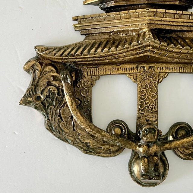 Vintage Large Chinoiserie Brass Pagoda Door Knocker of Distinction For Sale In Miami - Image 6 of 12