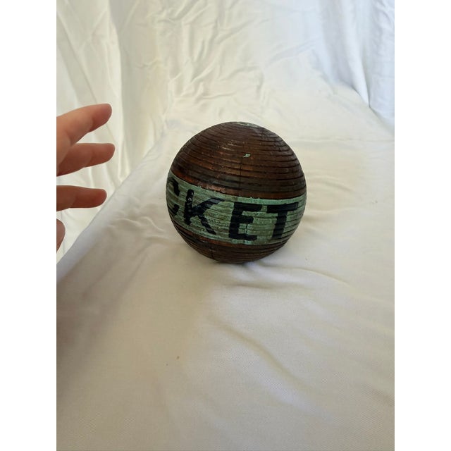 Coastal Vintage Nantucket Painted Wooden Lawn Bowling Ball For Sale - Image 3 of 5