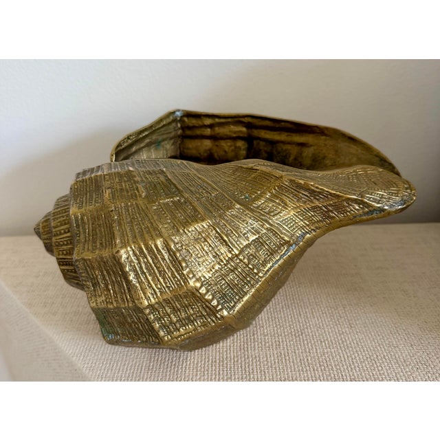 Metal Large Vintage Brass Conch Seashell Planter For Sale - Image 7 of 11