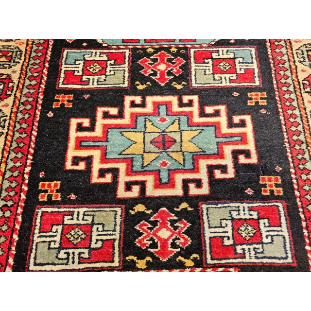 Vintage Persian Kurdish Area Rug, Handwoven Geometric Pattern, Navy & Tan, 3’ X 5’ For Sale - Image 9 of 12