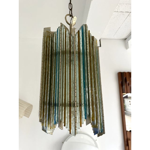 Hammered Glass Wrought Iron Pendant Lighting by Biancardi Jordan, Italy, 1970s For Sale - Image 10 of 12