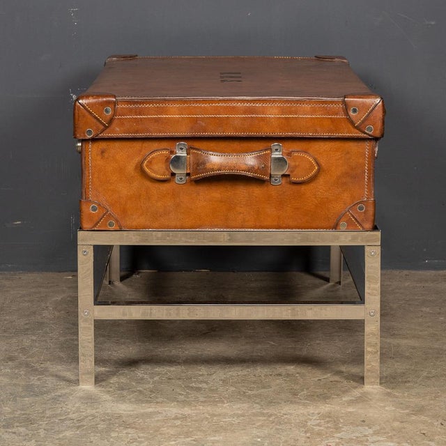 English Leather Trunk on Metal Stand, 1910s For Sale - Image 3 of 18