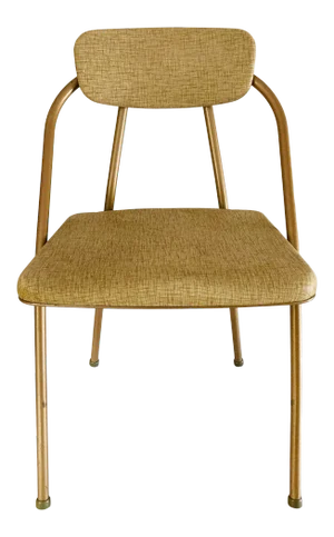 Midcentury Folding Chair With Vinyl Seating Champagne Color.