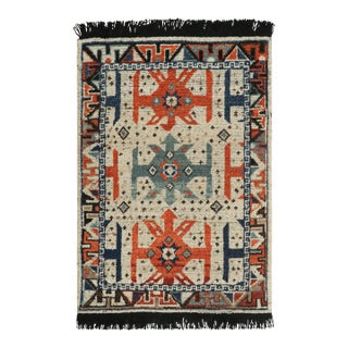 Rug & Kilim’s Tribal Rug with Orange and Blue Medallion and Geometric Patterns For Sale