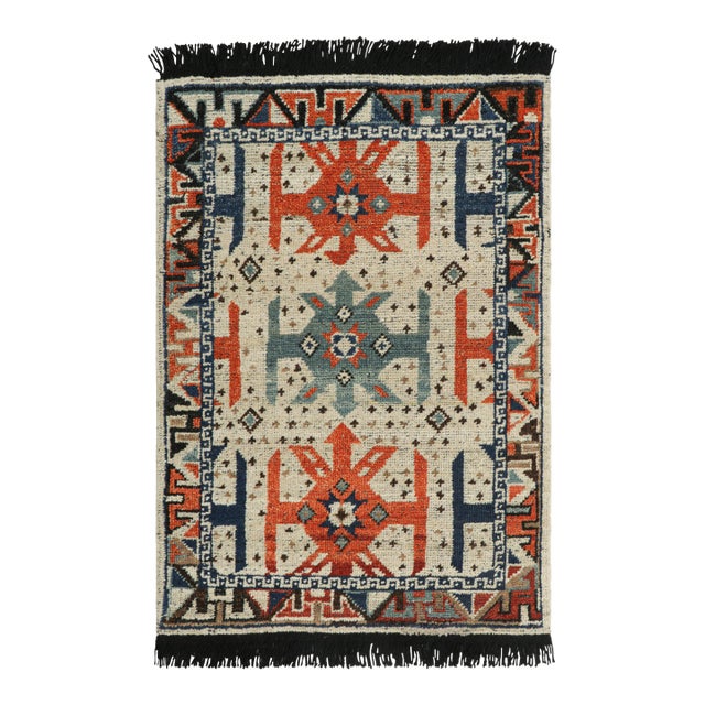 Rug & Kilim’s Tribal Rug with Orange and Blue Medallion and Geometric Patterns For Sale