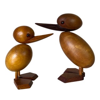 Mid-Century Hans Bolling - Style Modernist Teak Duck Sculptures a Pair For Sale