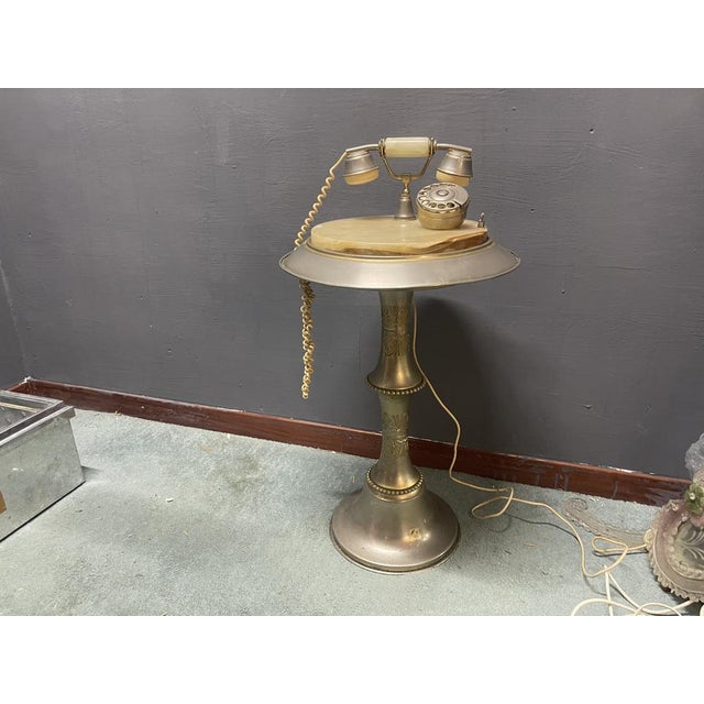 Mid 20th Century Marble & Brass Telephone Table with Rotary Dial Telephone, 1950s For Sale - Image 9 of 11