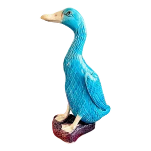 Mid 20th Century Turquoise Blue Chinoiserie Porcelain Duck Figurine