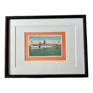 Vintage Coastal Framed "Steamer Islander, Nantucket, Mass" Postcard